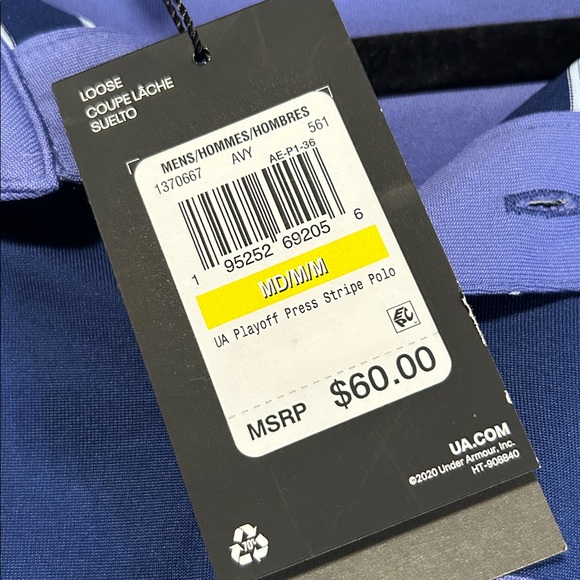 Under Armour Men's Blue and White Striped Polo, The Playoff Polo, NWT, Size M - Picture 5 of 5